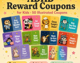 Cupones de recompensa para niños con TDAH / 50 tarjetas de comportamiento ilustradas (descarga digital)
