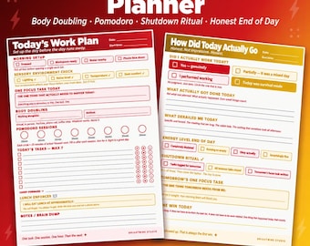 Planificador imprimible para trabajar desde casa para personas con TDAH / Planificador para personas con TDAH / Trabajo remoto para personas neurodivergentes / Planificador de productividad