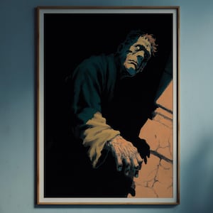 Frankenstein Dark Fantasy Poster, Gothic Horror Wall Art, Spooky Creature Illustration, Unique Home Decor Gift