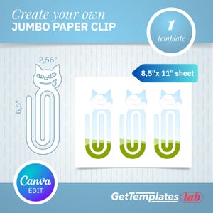 Plantilla de clip de papel de gato gigante Archivo de corte de clip de papel gigante Clip de papel Cricut SVG Plantilla de marcador de arrastrar y soltar de clip de papel SVG Canva DFX Png editable