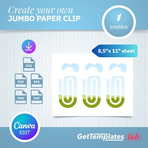 Plantilla de clip de papel gigante con forma de corazón, archivo de corte de clip de papel gigante, clip de papel Cricut SVG, plantilla de marcador de arrastrar y soltar SVG, Canva DFX, PNG, EPS