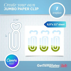 Plantilla de clip de papel gigante con forma de corazón, archivo de corte de clip de papel gigante, clip de papel Cricut SVG, plantilla de marcador de arrastrar y soltar SVG, Canva DFX, PNG, EPS