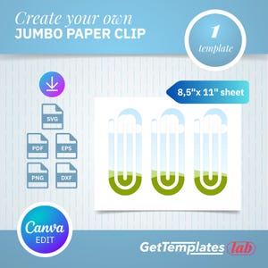 Plantilla de clip de papel gigante Archivo de corte de clip de papel gigante Clip de papel Cricut SVG Plantilla de marcador de arrastrar y soltar de clip de papel SVG Canva DFX Png Eps editable