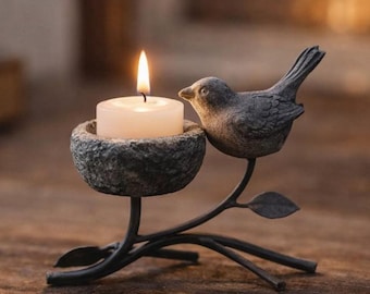 Vintage Bird Nest Candle Holder – Iron Branch Tealight Stand, Gothic Rustic Home Decor