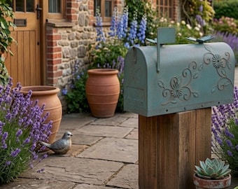 Vintage Butterfly Mailbox Post – Galvanized Steel Rural Mailbox Stand