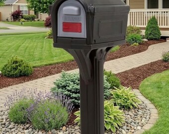 Classic Black Outdoor Mailbox – Durable Plastic, Weather-Resistant, No-Dig Installation