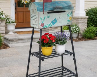 Vintage Outdoor Mailbox with Stand – Decorative Metal Garden Mailbox for Letters & Packages