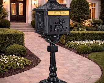 Cast Aluminum Mailbox – Lockable Outdoor Mail Box, Heavy Duty, Black or Bronze, Vintage Style