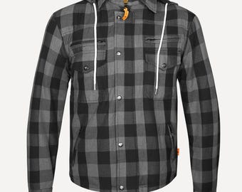 Motorcycle Kevlar Shirt Men CE Armoured Riding Shirt Protective Flannel Abrasion Resistant Motorbike Shirt Gray Lumberjack Hoodies UK