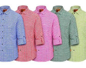 Camisa bávara para hombre, Oktoberfest, Trachten Shirt, camisa tradicional alemana a cuadros, atuendo para festivales, tallas S-3XL