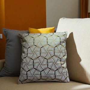 Geometric Decorative Cushion Cover &quot;Golden Sparkle&quot;: A contemporary and graphic touch for your interior. Handmade in France