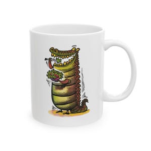 Ceramic Mug with Whimsical Design, Perfect Gift for Coffee Lovers, Crocodile Coffee Cup Gifts for Animal Lovers, Funny Crocodile Mug