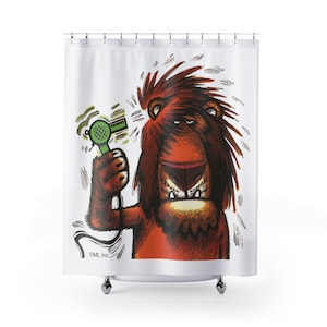 Lion Shower Curtain for Kids Bathroom, Jungle Animal Decor, Lion Print Shower Curtain, Fun Safari Theme, Animal Print Curtain, Gift for Kids