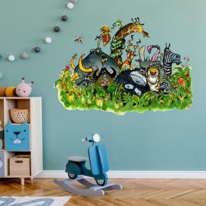 Safari Animals Large Wall Decals, Colorful Animal Wall Decals, Kids Room Decal, Jungle Theme Decals, Jungle Animal Stickers, Wall Sticker