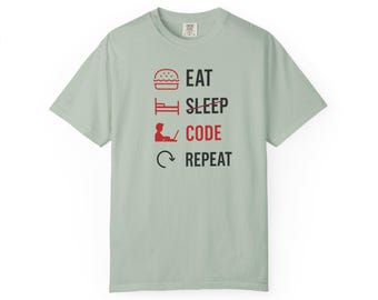 Eat Sleep Code Wiederholung T-Shirt - Neon Grafik Tee für Gamer & Programmierer