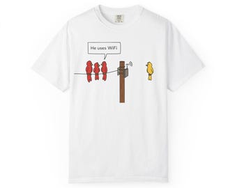 Lustiges WLAN-Vogel-Klatsch-T-Shirt: Tech-Humor Geek-Grafik-T-Shirt