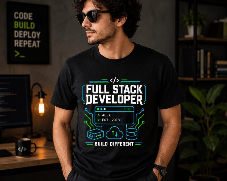 Full Stack Developer Shirt | Personalized Coding Top | Vintage Programmer Apparel image 2