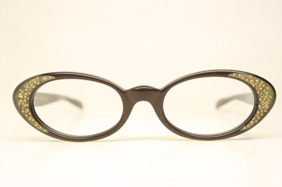 Small vintage cat eye glasses Brown Rhinestone un… - image 3