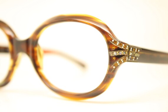 NOS Vintage Tortoise Rhinestone Oval 1960's Eyegl… - image 4