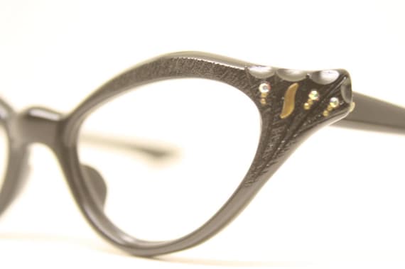 Unused Black Rhinestone cat eye glasses vintage c… - image 1