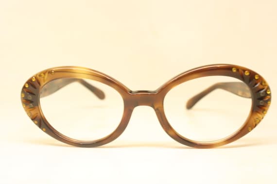 Oval Vintage Rhinestone cat eye glasses Tortoise … - image 2