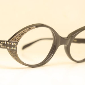 Unused Vintage Black Rhinestone Cat Eye Glasses