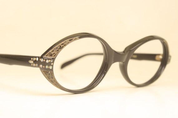 Unused Vintage Black Rhinestone Cat Eye Glasses - image 1