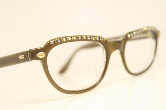 Brown Rhinestone cat eye eyeglasses  vintage cat … - image 1