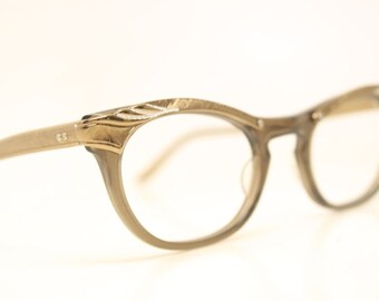 Unused Brown Aluminum Combination vintage cat eye eyeglasses