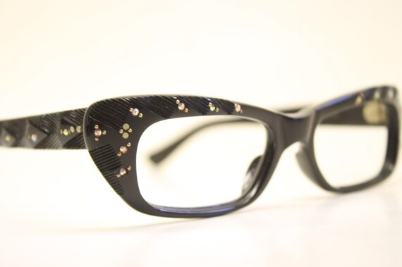 Small Unused Black Rhinestone Cat Eye Glasses New… - image 1