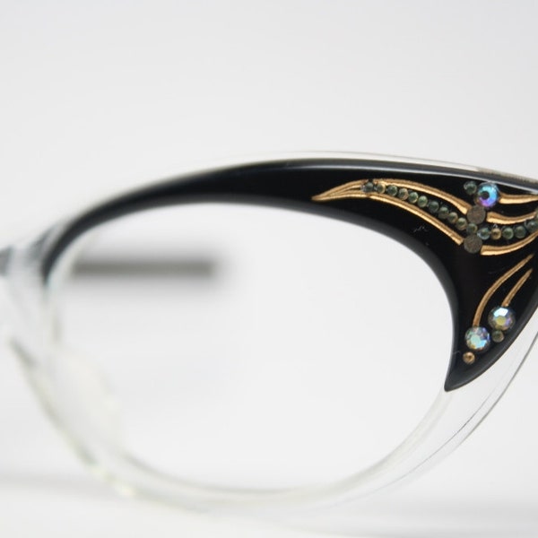 Black Rhinestone Cat Eye Glasses Cateye Eyeglasses NOS Vintage Glasses