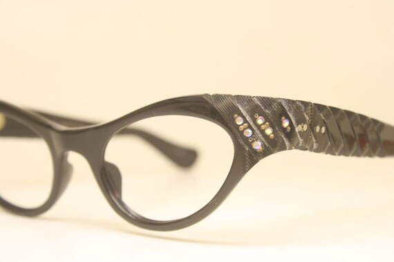 Unused Vintage Brown Rhinestone Cat Eye Glasses - image 4