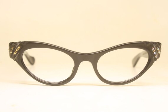 Unused Vintage Brown Rhinestone Cat Eye Glasses - image 2