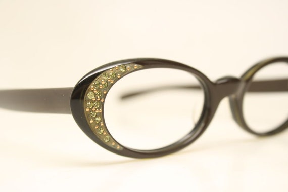 Small vintage cat eye glasses Brown Rhinestone un… - image 2