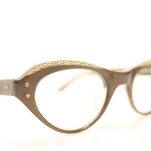 NOS Rhinestone Cat Eye Glasses Cateye Eyeglasses NOS Vintage Brown image 1