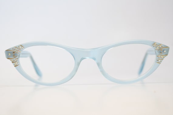 Blue Rhinestone cat eye glasses vintage cateye fr… - image 2