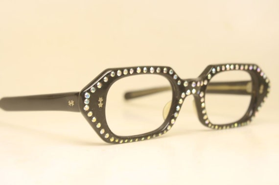 Vintage Glasses Unused Octagonal Rhinestone Cat E… - image 3