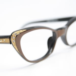 vintage cat eye glasses NOS brown rhinestone cat eye frames