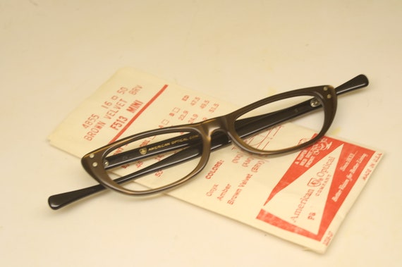 Vintage Cateye Glasses Brown Unused American Opti… - image 1