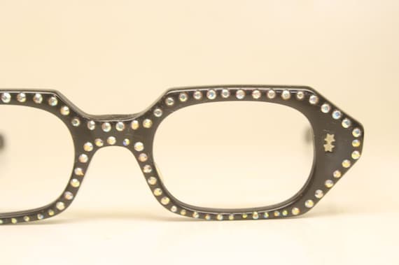 Vintage Glasses Unused Octagonal Rhinestone Cat E… - image 1