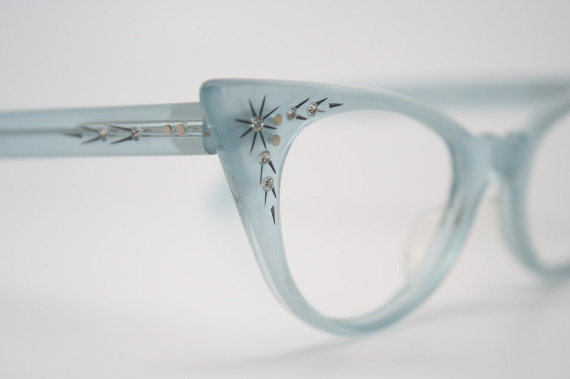 Baby Blue Cat Eye Glasses Vintage Rhinestone Cateye Frames NOS Etsy