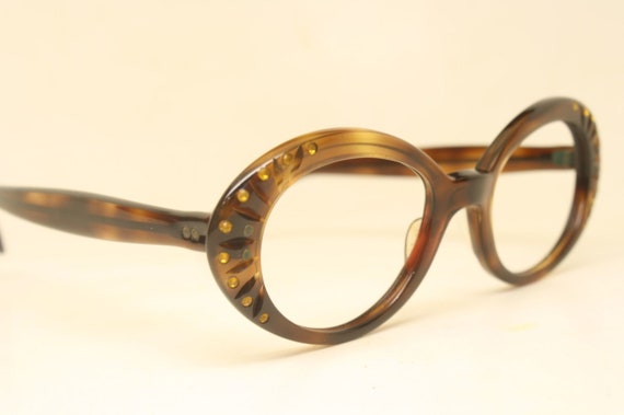 Oval Vintage Rhinestone cat eye glasses Tortoise … - image 1