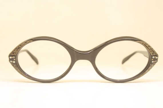 Unused Vintage Black Rhinestone Cat Eye Glasses - image 2