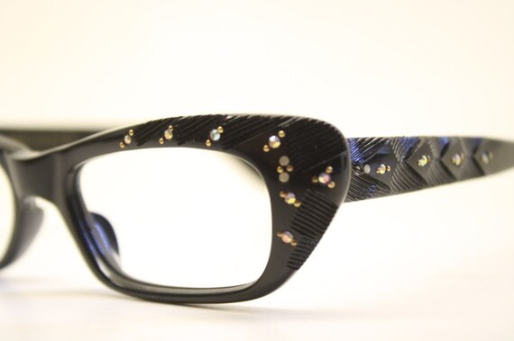 Small Unused Black Rhinestone Cat Eye Glasses New… - image 4