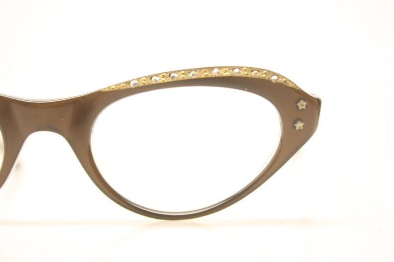 NOS Rhinestone Cat Eye Glasses Cateye Eyeglasses NOS Vintage Brown image 2