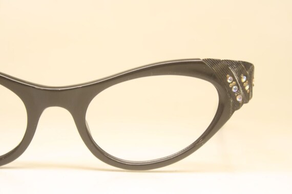 Unused Vintage Brown Rhinestone Cat Eye Glasses - image 3
