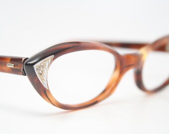 Tortoise rhinestone cat eye glasses vintage pointy cateye frames