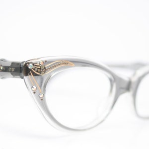 Rhinestone Cat Eye Glasses Cateye Eyeglasses NOS Vintage Gray