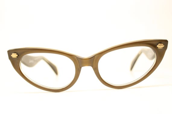 Unused Brown Vintage Cat Eye Eyeglasses Cateye Fr… - image 3