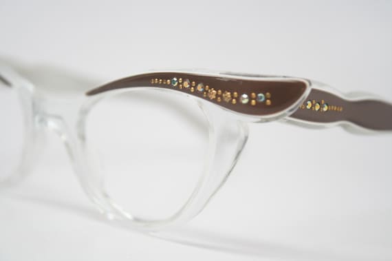 Mink Clear Rhinestone Cat Eye Glasses Unused Vint… - image 1